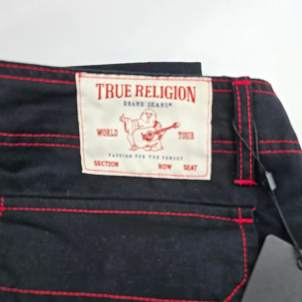 True Religion Cargo‎ Pants Mens Contrast Stitch Jet Black Red 108335 Size 34 NWT